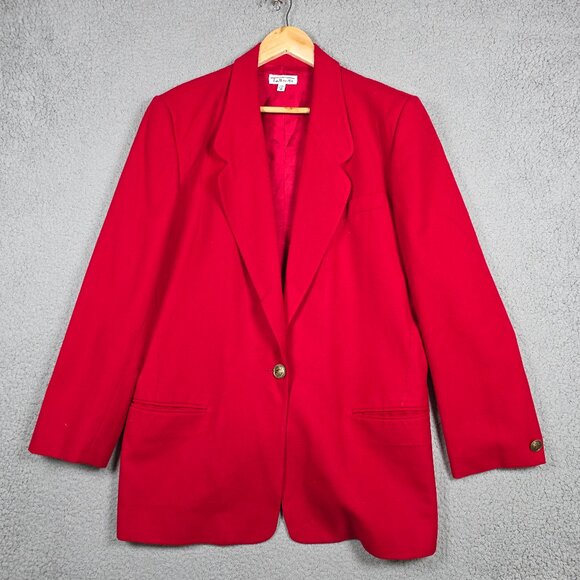 Vintage Talbots Blazer Womens Large 12 Worsted Wool Classic Jacket Red Preppy - Picture 2 of 15